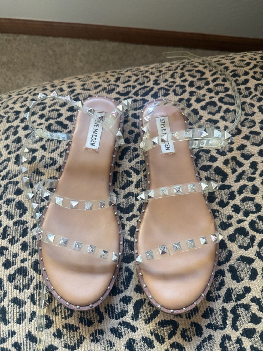 Steve Madden Clear Studded Sandal in Nude and Silver